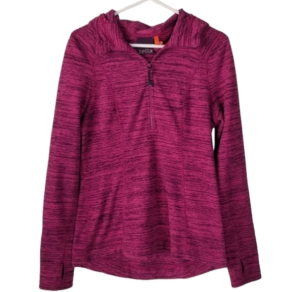 Zella Fuchsia Pink Fleece 1/4 Zip Hooded Active Sweatshirt w/ Thumbholes Size M - Picture 1 of 13